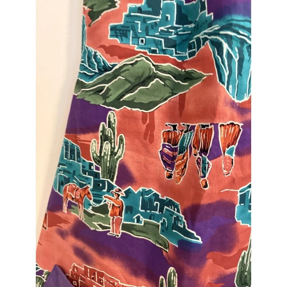 Vintage Reversible Cotton Apron Southwest Desert Print with Horses Cactus Bold